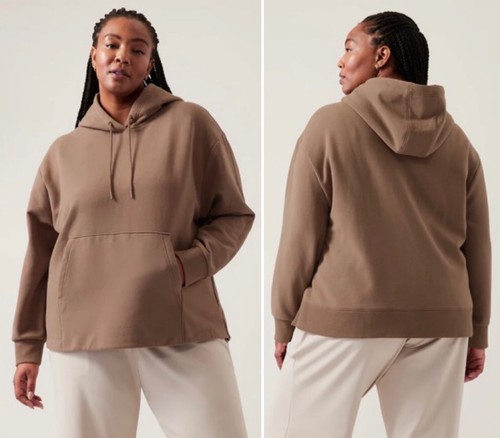 NWT Athleta Retroplush Hoodie Sweatshirt 3X Rustic Beige Soft Fleece Relaxed Top
