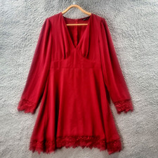 Shein Womens Dress Size L Burgundy Kace Trim Long Sleeve A-line V-Neck