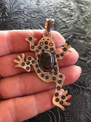 Dark Blue Sodalite Frog Fetish Pendant 2.5'' Artisan Southwest
