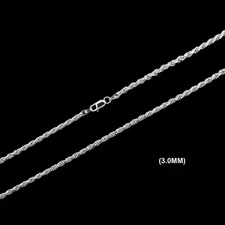 3MM Solid 925 Sterling Silver Italian DIAMOND CUT ROPE CHAIN Necklace ITALY