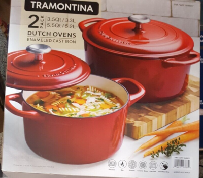 Tramontina Enameled Cast Iron Dutch Oven, 2-pack Red