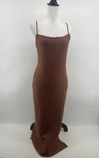 Elodie Strappy Dress Women's Large* Rust Brown Midi Bodycon Stretch Knit