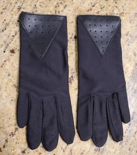 Vintage One Size Fits All Black Nylon Leather Stretch 8" Driving Gloves New 
