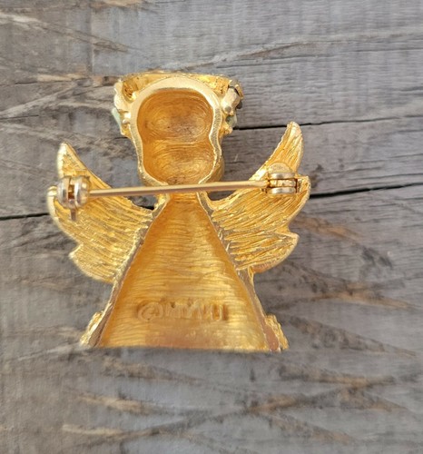 Vintage MYLU Gold tone With Blue Rhinestones ANGEL Pin Brooch Rare - Picture 10 of 12