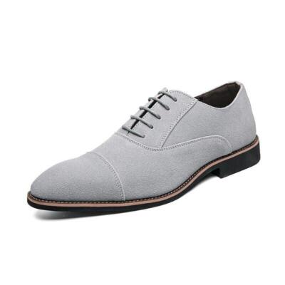 Men\'s Vintage Shoe Company Gray Suede Lace-Up Dress Shoes Handmade Oxford Suede Leather Shoes, Men Gray Denim Dress  main image 2
