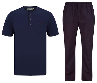 Pyjama Set Mens Walker Reid Plain Navy T Shirt & Red Diamond Design Bottoms PJs