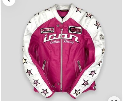 VTG Icon  Kitty  Outlaw Racing Hot Pink Star Leather Jacket Size Small