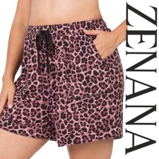 1X 2X 3X PLUS SIZE ZENANA EGGPLANT LEOPARD DRAWSTRING POCKET SHORTS BHCS