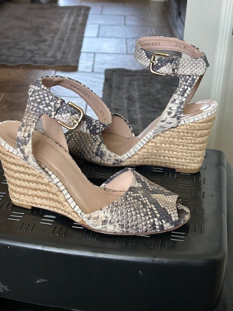 Stuart Weitzman, Python Print Leather Wedge Espad… - image 5