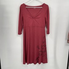 Horny Toad Medium A-Line Dress Womens Red 3/4 Sleeve Floral Empire Waist V-Neck