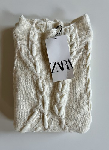 NWT Zara Ivory Wool Mixed Braided Cable Knit Sweater Sleeveless High Collar TopM - Picture 7 of 20
