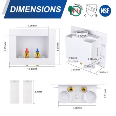 WB050M-HA - Bluefin WB050M-HA - 1/2 Sweat Washing Machine Outlet Box W Water Hammer Arrestors WB050M-HA - Bluefin WB050M-HA - 1/2 Sweat Washing Machine Outlet Box W Water Hammer Arrestors