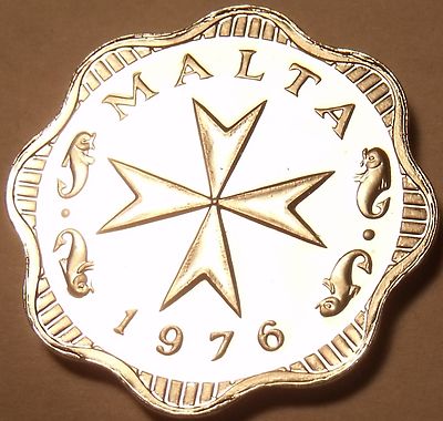 Rare Cameo Proof Malta 1976 2 Mils~Maltese Cross~Only 26,000 Minted~Free Ship