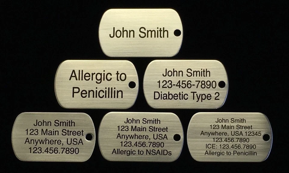 COLLAR ETIQUETA PERRO ACERO INOXIDABLE ALERTA MÉDICA PERSONALIZADO GRABADO GRATIS I.C.E. Foto 2 de 2