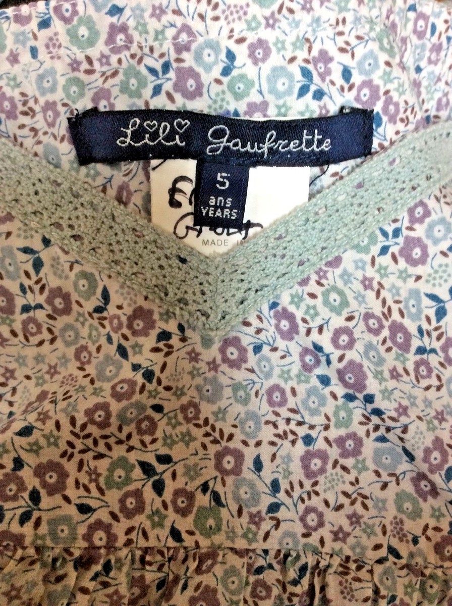 Robe D'été Fille Fleurie Lili Gaufrette - Taille 5 Ans (4/5 Ans) - Bleu Clair - 100% Coton
