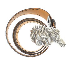 Nurage  ●● Ledergürtel mit Pferde Schnalle  dunkelbraun Krokomuster NEU