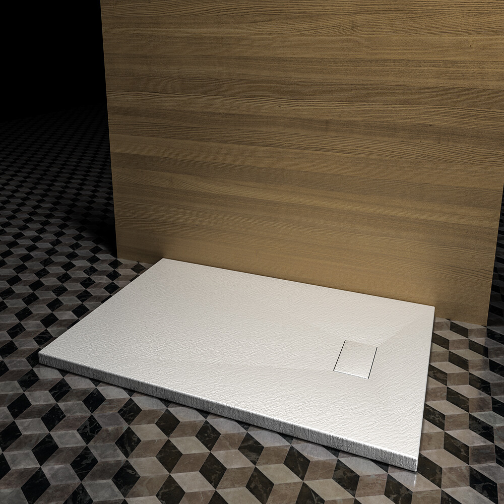 Piatto doccia 120x80 cm in resina effetto pietra ardesia bianco - Kalf Plus