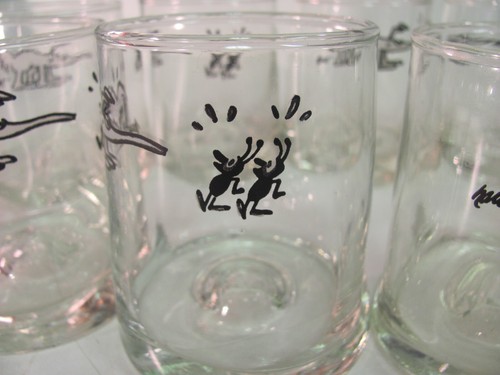 Johnny Hart Comic Strip BC Caveman Vintage Pinched Highball Glasses 3.5" Tall - Picture 5 of 12
