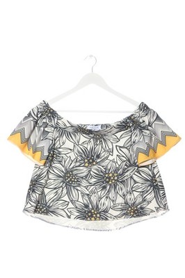 BSB COLLECTION Carmen-Bluse Damen Bluse Gr. DE 38 hellgrau-gelb Casual-Look