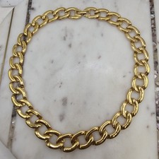 Vintage 1980s Monet Gold Tone Chunky Curb Oval Link Statement Necklace Signed