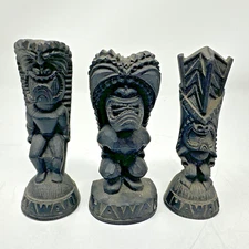 Set of 3 Coco Joe's Hawaii Tiki Statues Lava Money, Long Life & Strength 4"