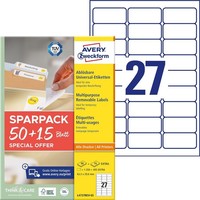 Avery Zweckform Universal-Etiketten 63,5 X 29,6 Mm 50+15Blatt