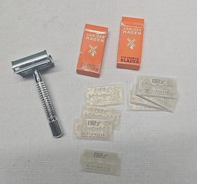 Vintage Van Der Hagen Safety Razor Germany Stainless Steel 9 Blades **READ**