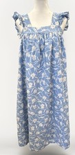 A New Day Women's Blue & White Floral Linen Blend Midi Sundress Sz S Ruffle
