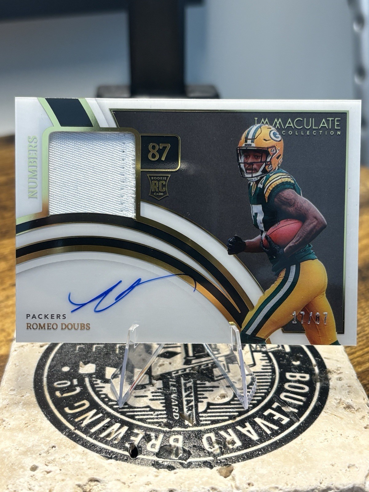 Romeo Doubs Panini Immaculate Collection Immaculate Numbers Rookie Patch Autographs #INARDO Base