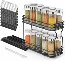 SpaceAid Pull Out Spice Rack Organizer for 4.5"W, 2-Tier, Black, Black 