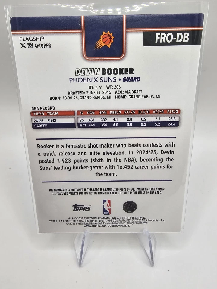 Camiseta deportiva Topps Flagship DEVIN BOOKER juego usada 2025-26 Foto 2 de 2