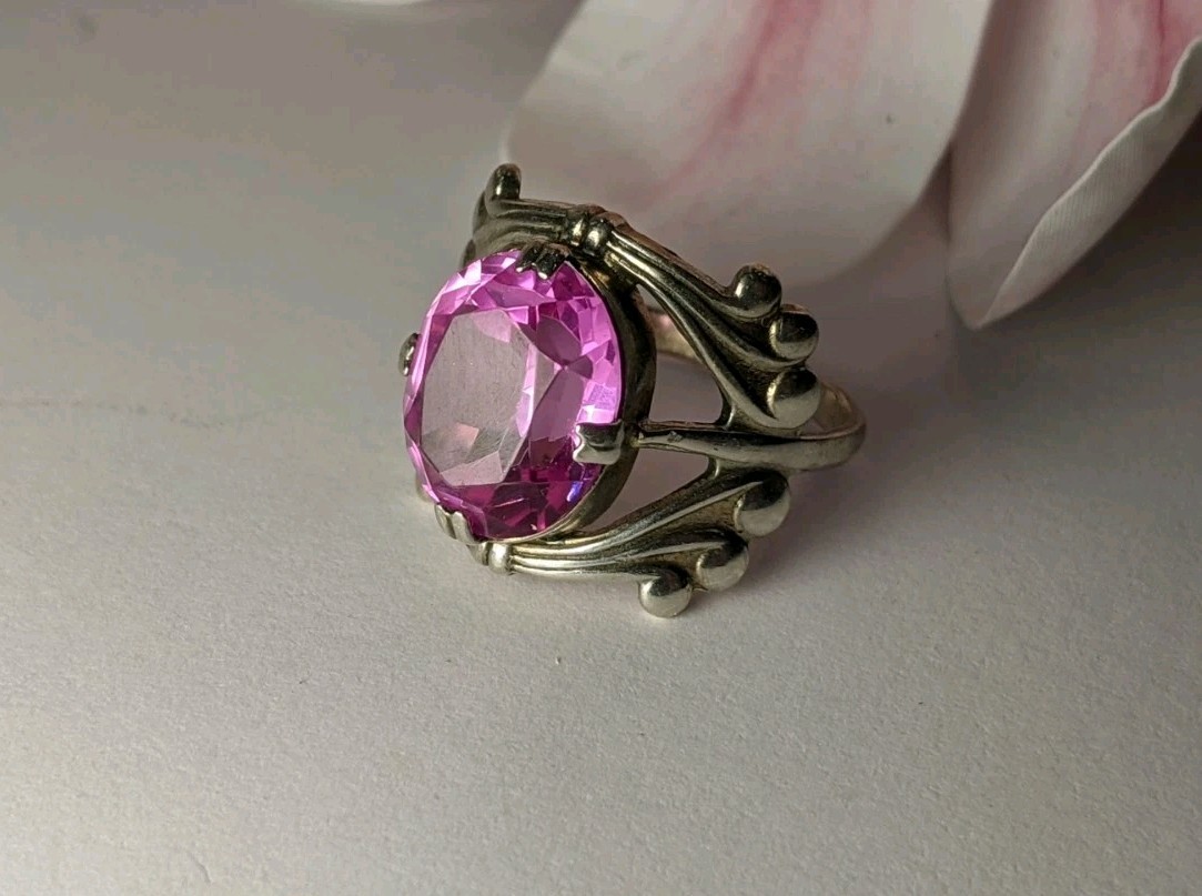 Vintage Soviet ring, 875 silver, pink ruby corund… - image 3