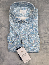 298 New EMANUEL BERG Jersey Stretch Shirt Men L/XL 17 EU 43 Blue Beige PAISLEY