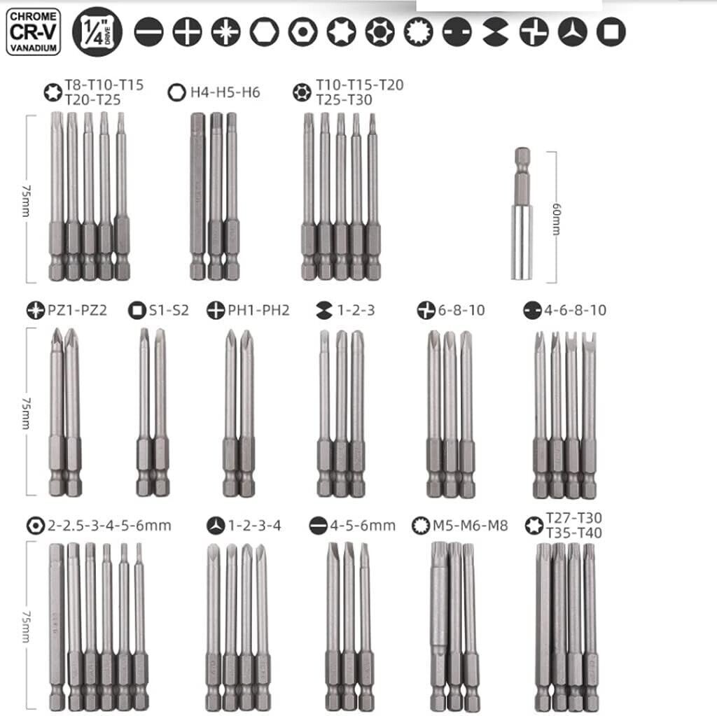 Set 50 punte extra lunghe torx stella esagonale e forma U per trapano avvitatore foto 2