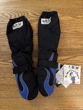 NOS NWT Black Blue Flame L-bow Elbow Vtg M Kids Mittens Gloves Thinsulate Ski