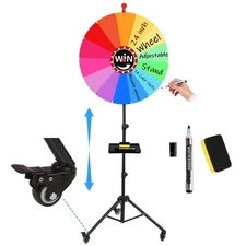 24-inch Spinning Prize Wheel, Ajustable 35"-65" Height Spin Doodle Game Spinn...