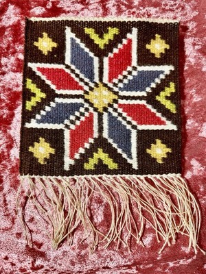 Small Vintage Swedish Tapestry Textile Woven Geometric Scandinavian Star Flower