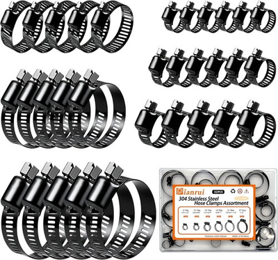 #ad #ad 32 PCS Black Hose Clamps Assortment Kit 1 4quot;–2quot; 6 51mm Hose Clamps Stainless $12.65