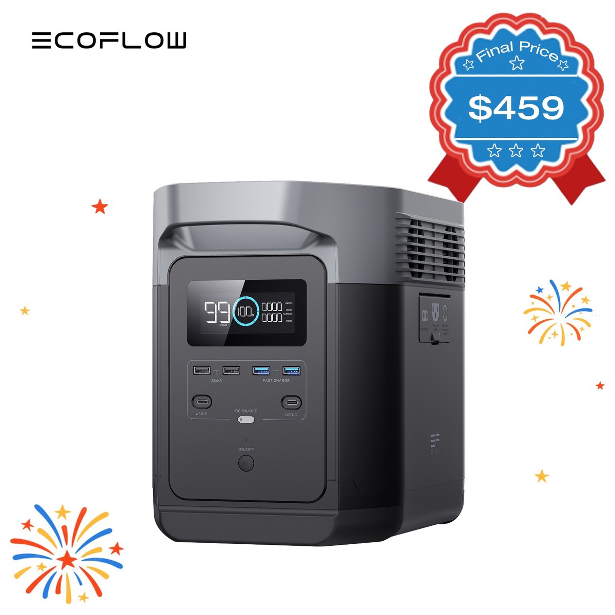 EcoFlow Delta 1300 1260Wh Portable Solar Power Station - Black for