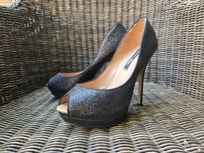 (N005 A24) 👠✨ Escarpins ZARA Basic Collection — noir pailleté — peep-toe — T.38 - Photo 1/4