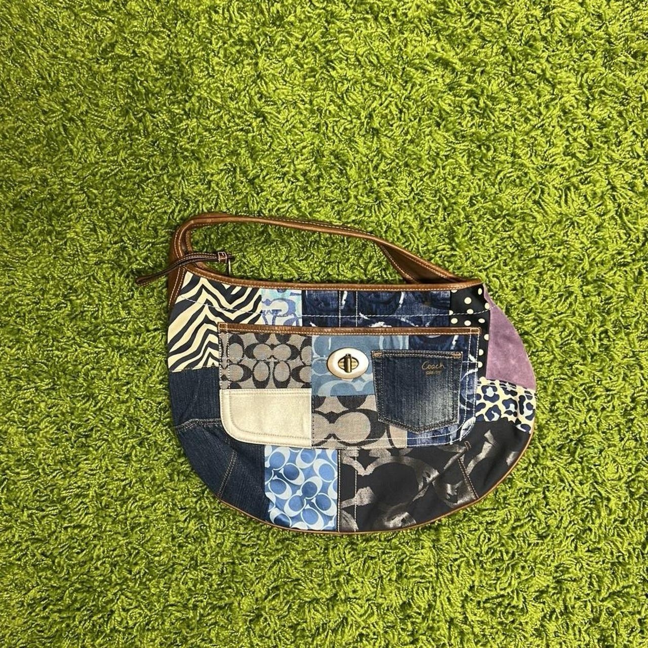 Coach Blue Patchwork Denim Indigo Ergo Hobo Purse Handbag Shoulder Bag