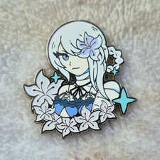 Anime  Manga Floral Enamel Lapel Pin White Blue Silver Metal