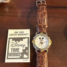 Disney Time Works Mickey Mouse Watch Men Silver Gold Tone Day Date