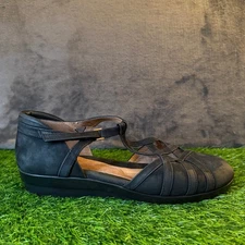 Beautifeel Black Leather Strappy Wedge Sandals Womens US 11 EU 42 Comfort