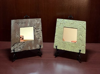 ''Grow'' and ''Inspire'' set of 6'' Stone-Textured Accent Mirrors