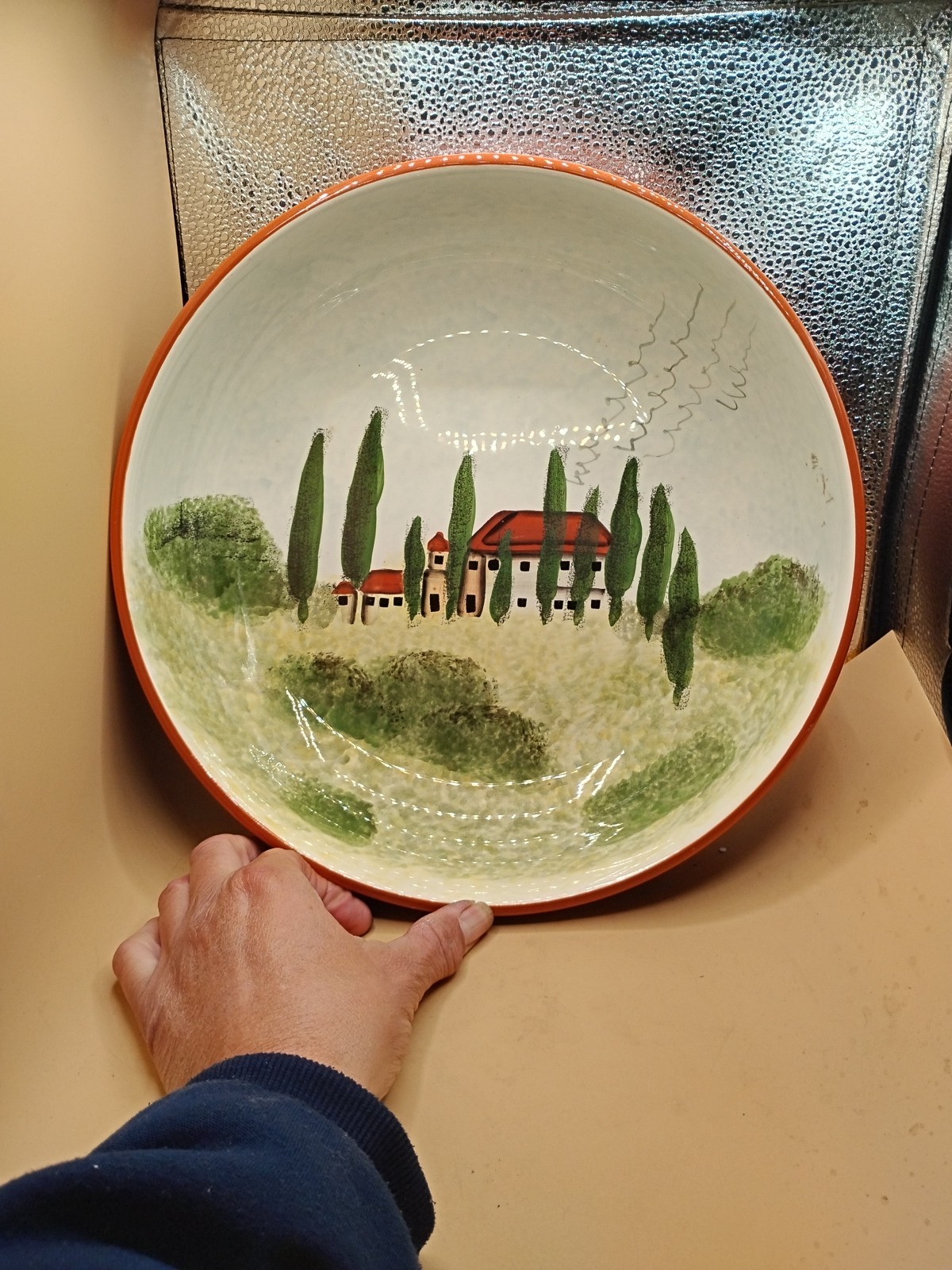 Decorative Serving/Salad Bowl Hand-Painted Italian Villa Countryside Home Decor