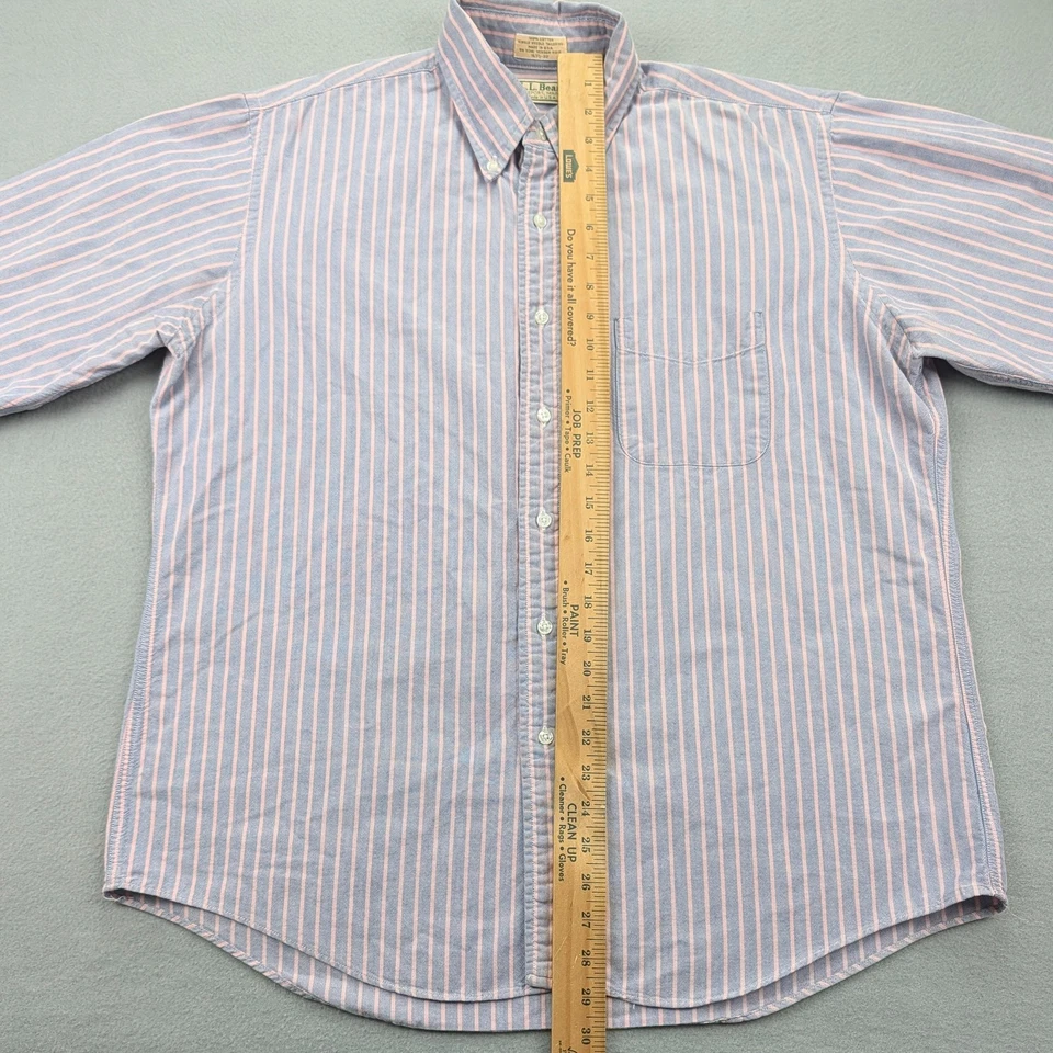 Vintage LL Bean Shirt Mens Medium Blue Pink Stripe Button Down Made USA 80s - Image 4 of 4
