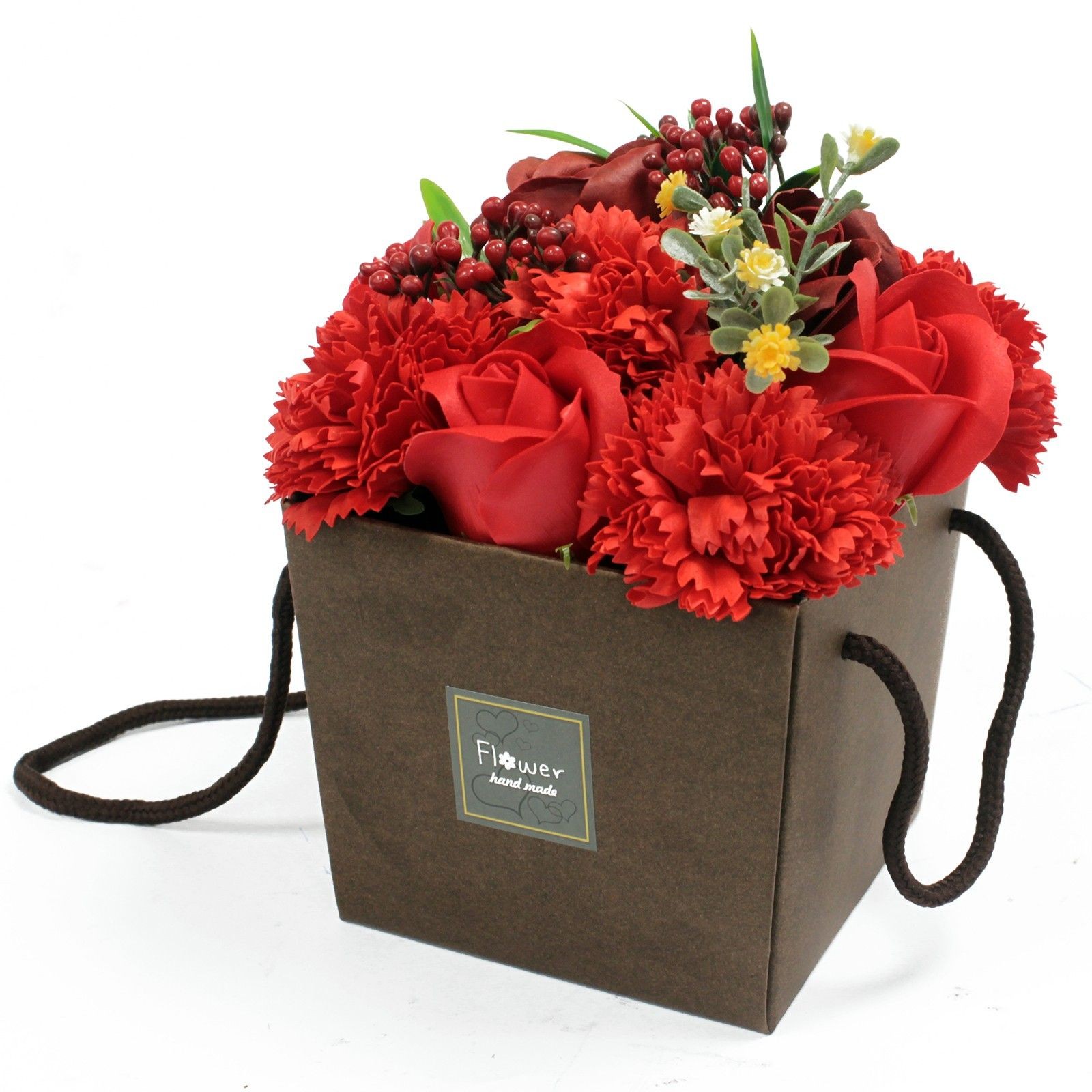 Luxury Soap Flower Bouquet Red Rose & Carnation Bath Gift Box Valentine's Day