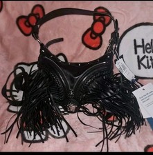 Versace Repeat Fringe La Medusa Mini Hobo Shoulder Bag Black Leather NWT HTF