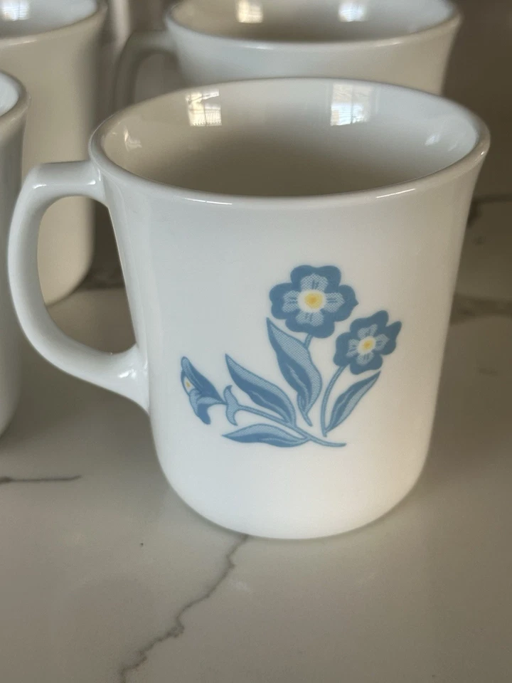 Vintage Corning Ware Blue Cornflower Milk Glass Coffee Mugs Set of 4 USA - image 4 of 4